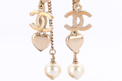 Chanel Light GP Drop Earrings Perfume Heart Shape & CC Motif