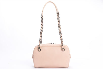 Chanel Light Beige Caviar Leather Camera Bag, Ruthenium Chain