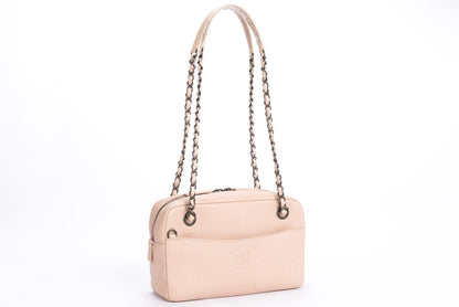 Chanel Light Beige Caviar Leather Camera Bag, Ruthenium Chain