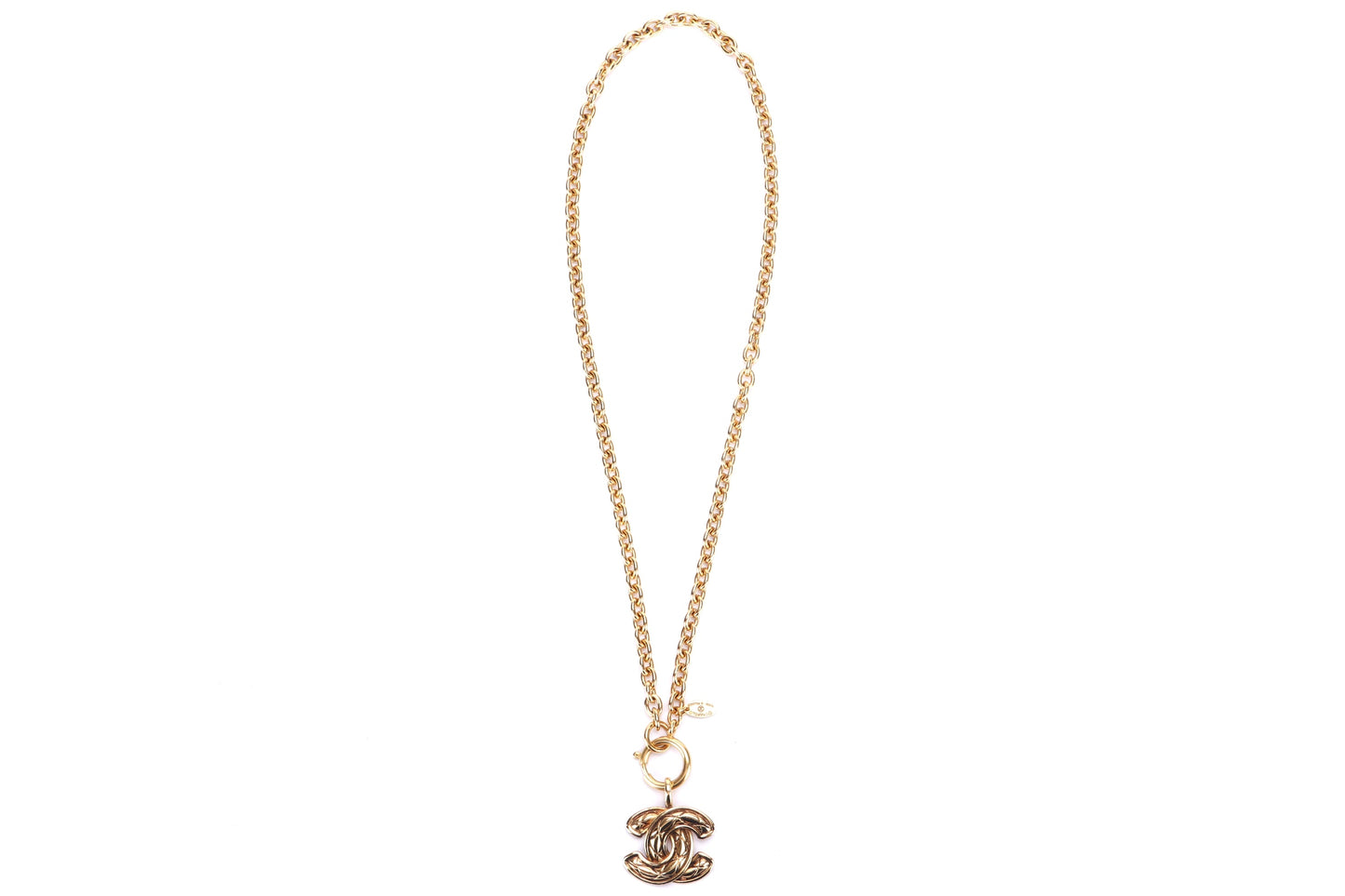 CHANEL GOLD PLATED NECKLACE 3857 CC QUILTED, LENGTH 56CM