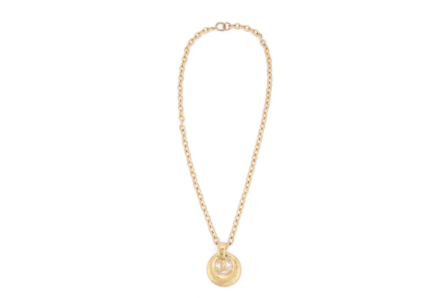 Chanel Gold Plated Necklace with Large Diameter 5cm CC Pendant, long 72cm, with Box