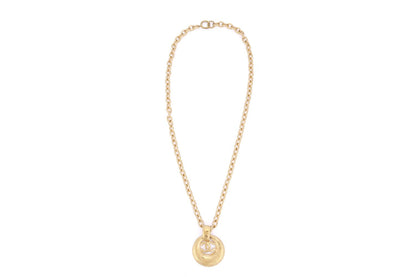 Chanel Gold Plated Necklace with Large Diameter 5cm CC Pendant, long 72cm, with Box