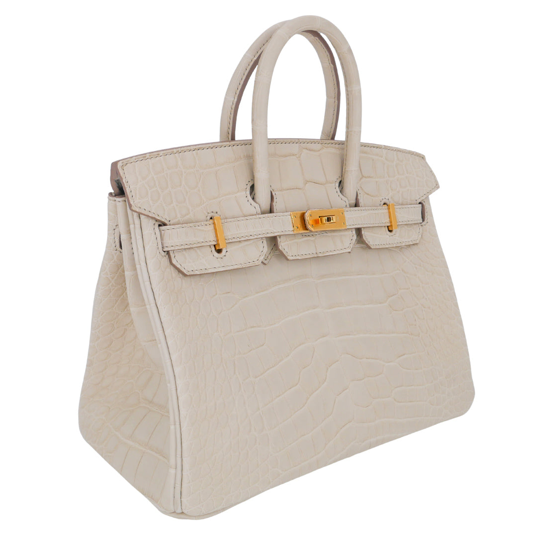 Hermès 25cm Birkin Beton Matte Alligator Gold Hardware