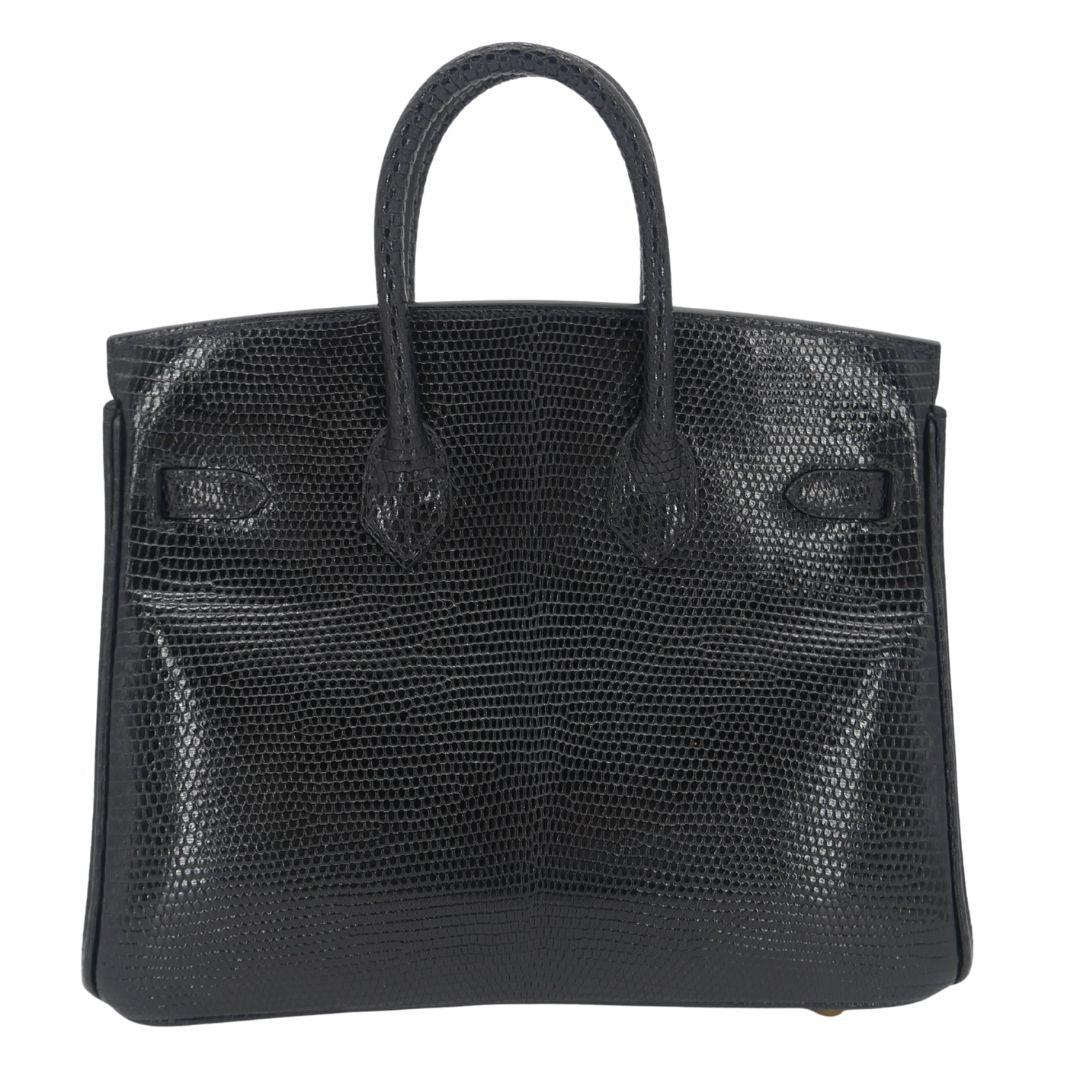 Hermès 25cm Birkin Black Lizard Gold Hardware