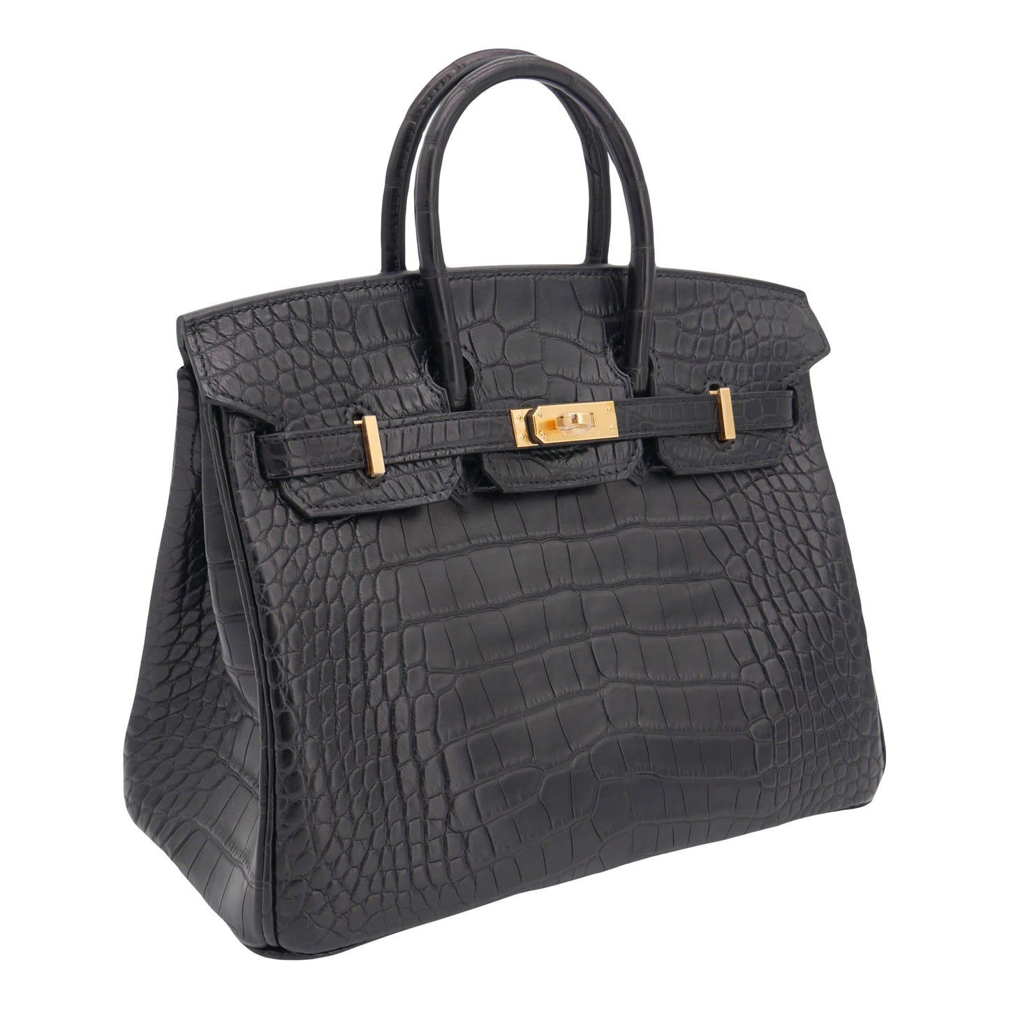 Hermès 25cm Birkin Black Matte Alligator Gold Hardware