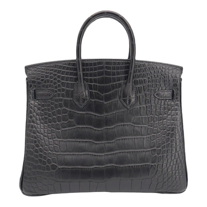 Hermès 25cm Birkin Black Matte Alligator Gold Hardware