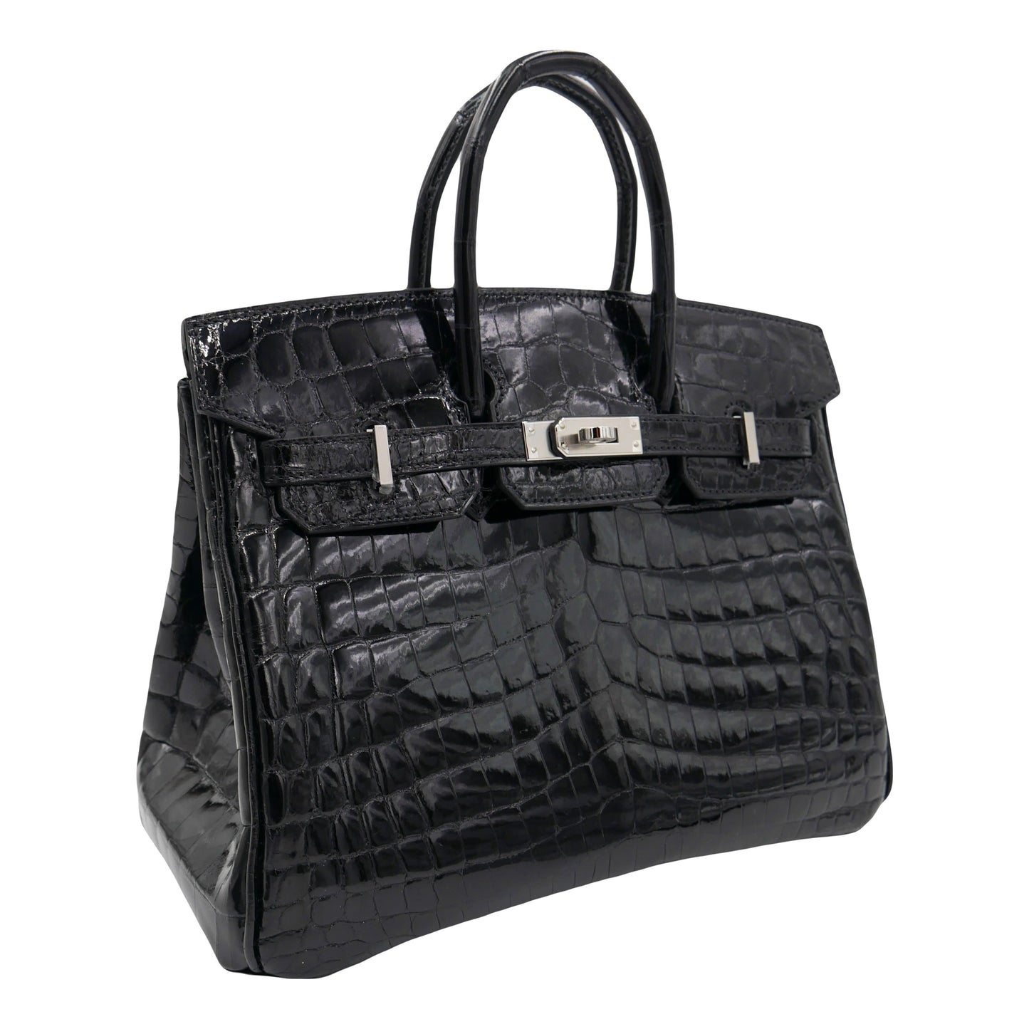 Hermès 25cm Birkin Black Shiny Niloticus Crocodile Palladium Hardware