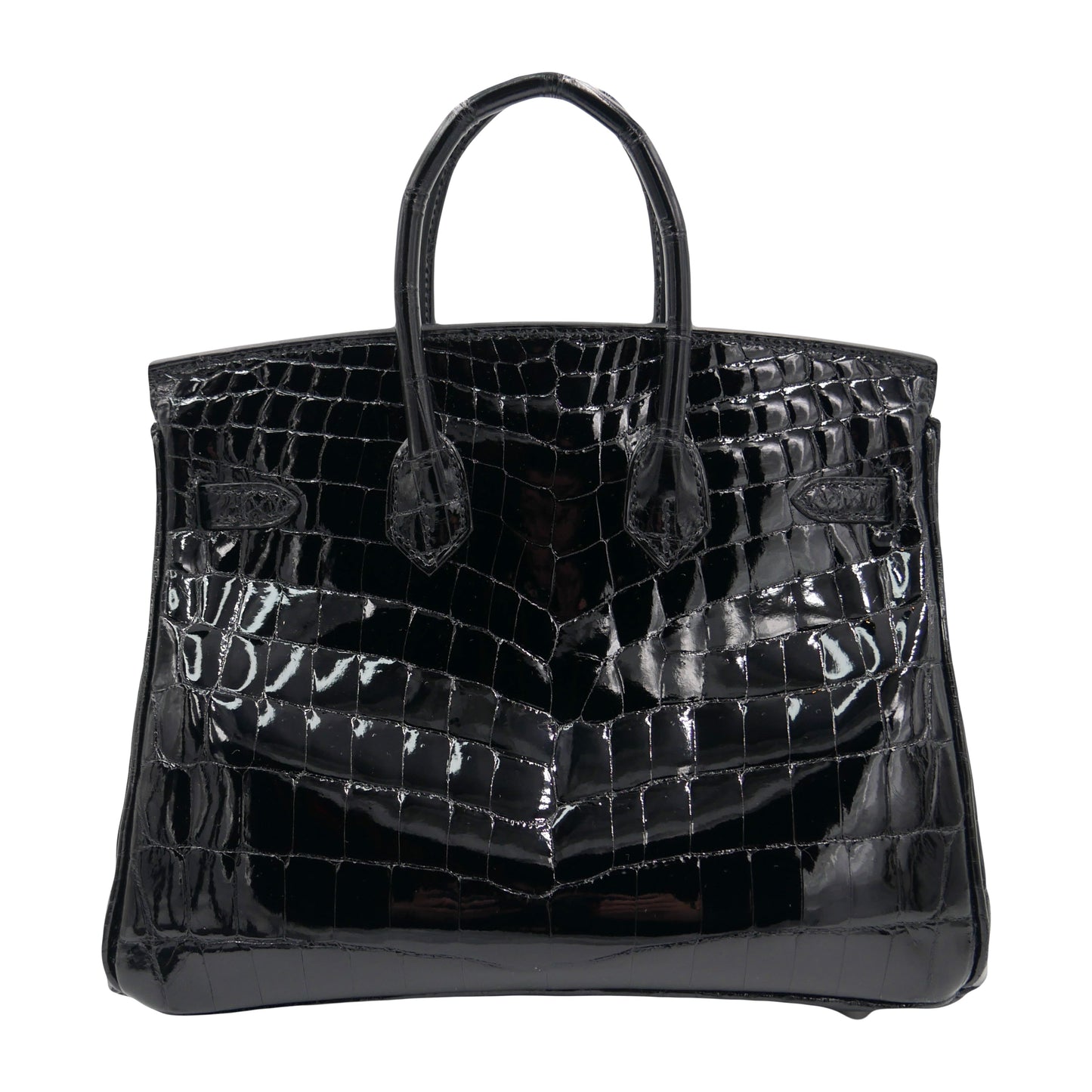 Hermès 25cm Birkin Black Shiny Niloticus Crocodile Palladium Hardware