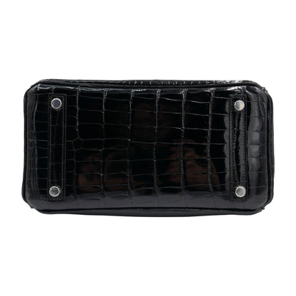 Hermès 25cm Birkin Black Shiny Niloticus Crocodile Palladium Hardware
