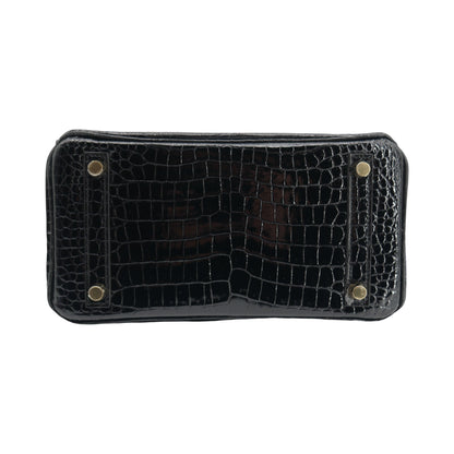 Hermès 25cm Birkin Black Shiny Porosus Crocodile Gold Hardware