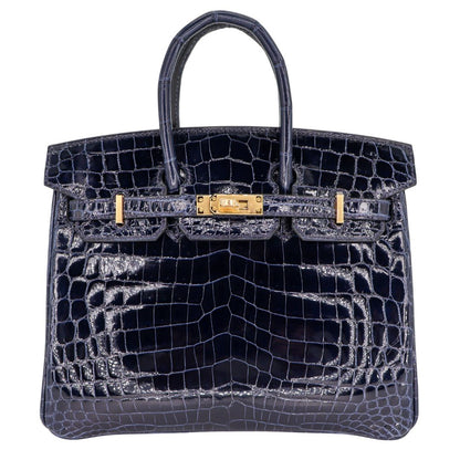 Hermès 25cm Birkin Bleu Baltique Shiny Niloticus Gold Hardware