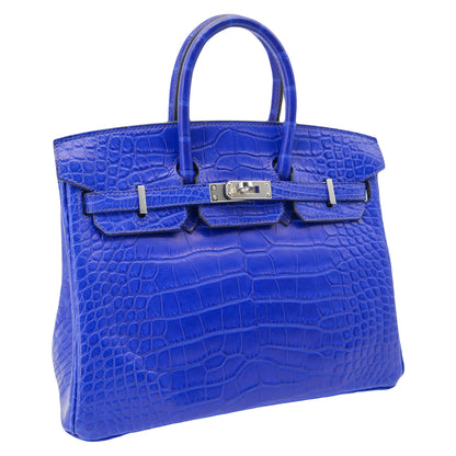 Hermès 25cm Birkin Bleu Electrique Matte Alligator Palladium Hardware