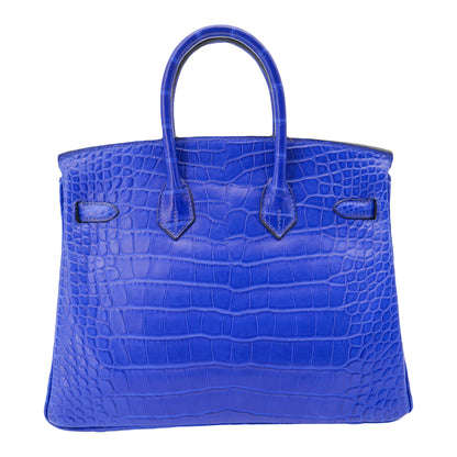 Hermès 25cm Birkin Bleu Electrique Matte Alligator Palladium Hardware
