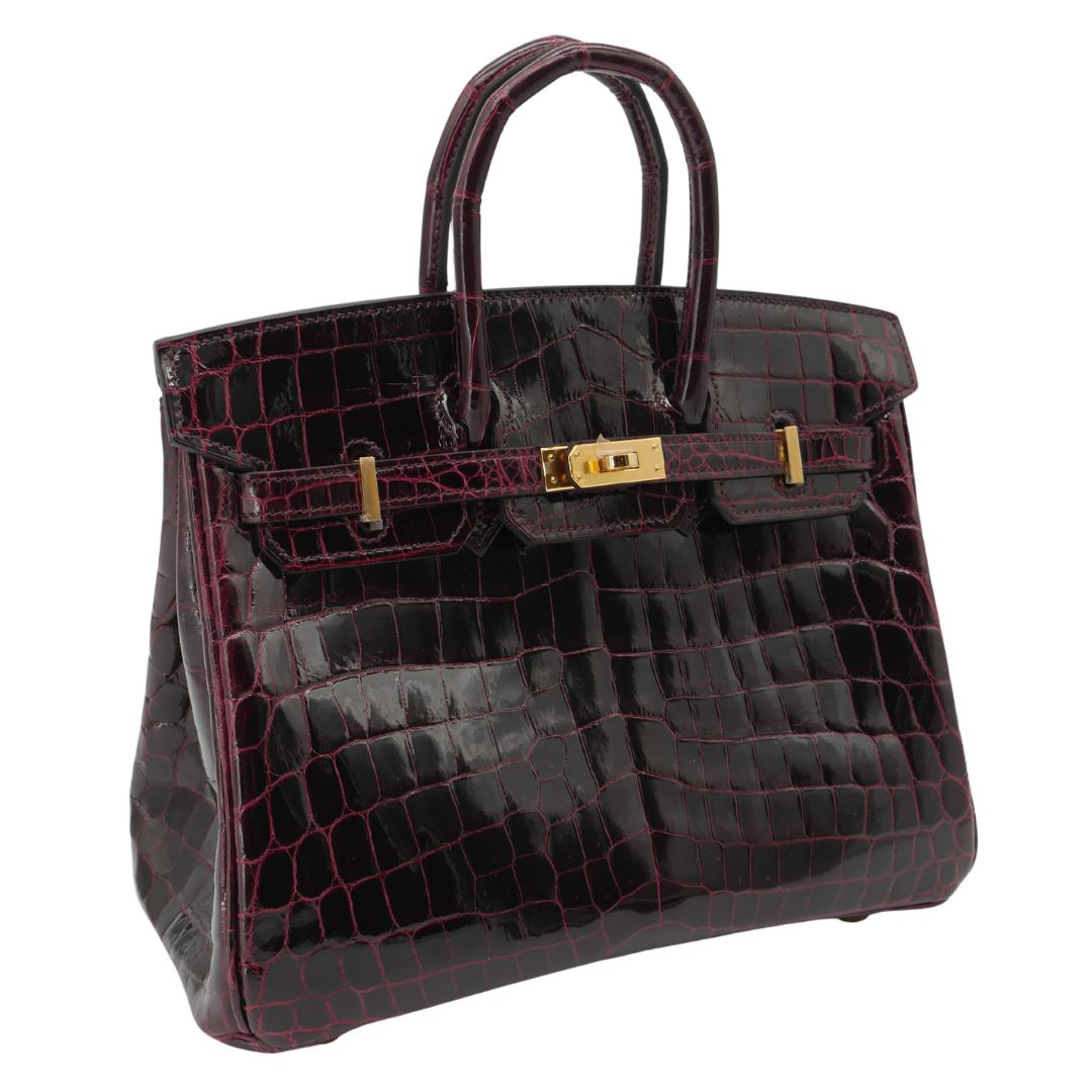 Hermès 25cm Birkin Bordeaux Shiny Niloticus Crocodile Gold Hardware