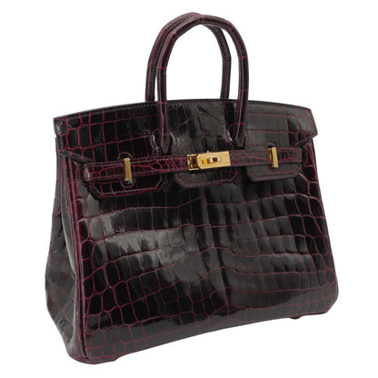 Hermès 25cm Birkin Bordeaux Shiny Niloticus Crocodile Gold Hardware