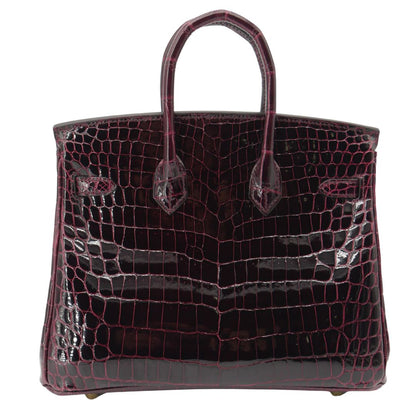 Hermès 25cm Birkin Bordeaux Shiny Niloticus Crocodile Gold Hardware