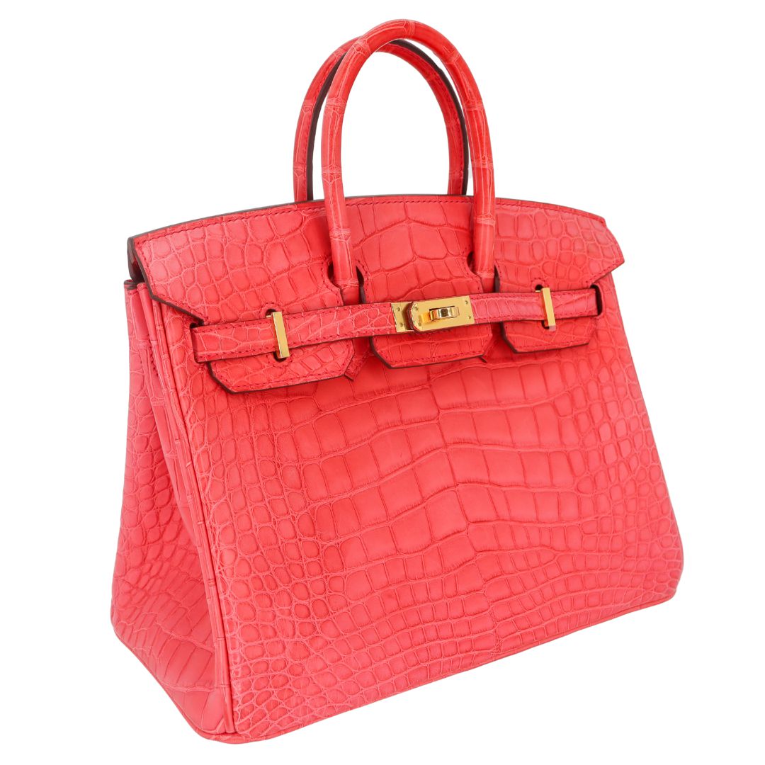 Hermès 25cm Birkin Bougainvillea Matte Alligator Gold Hardware