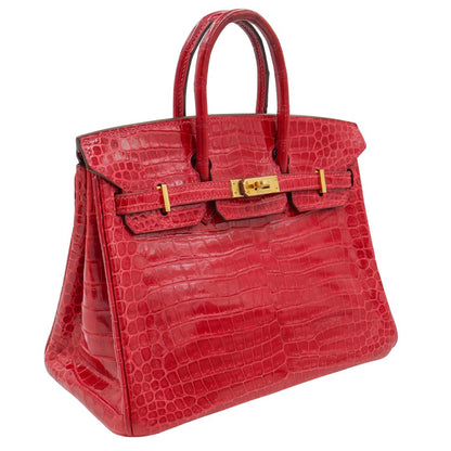 Hermès 25cm Birkin Braise Shiny Niloticus Crocodile Gold Hardware