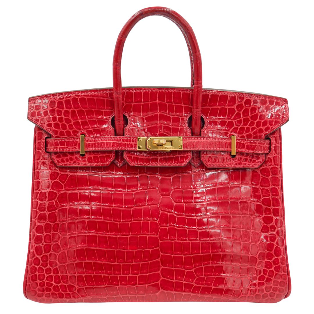 Hermès 25cm Birkin Braise Shiny Niloticus Crocodile Gold Hardware