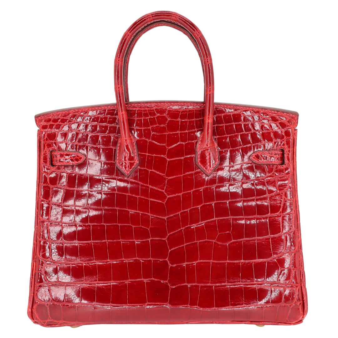 Hermès 25cm Birkin Braise Shiny Niloticus Crocodile Yellow Gold Diamond Hardware