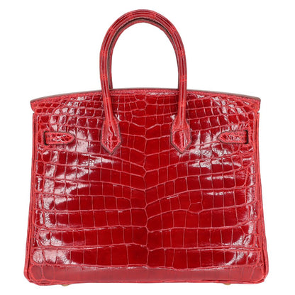 Hermès 25cm Birkin Braise Shiny Niloticus Crocodile Yellow Gold Diamond Hardware