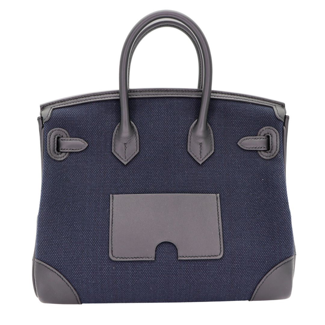 Hermès 25cm Birkin Cargo Bleu Marine/Black Canvas/Swift Leather Palladium Hardware