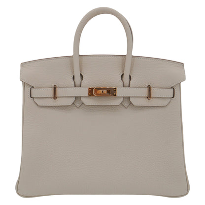 Hermès 25cm Birkin Craie Togo Leather Rose Gold Hardware