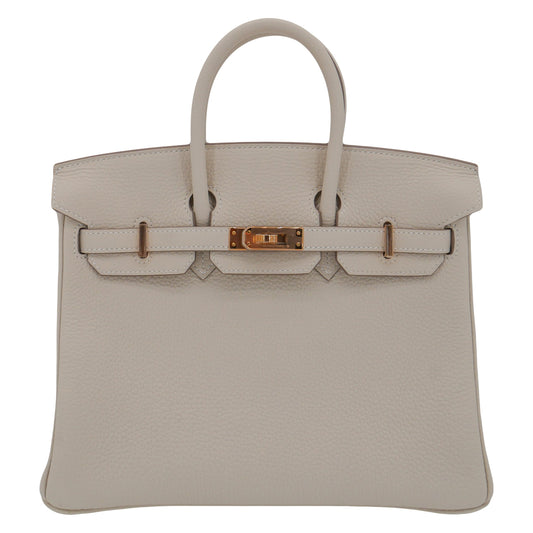 Hermès 25cm Birkin Craie Togo Leather Rose Gold Hardware
