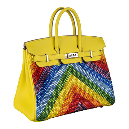 Hermès 25cm Birkin Customized Rainbow Chevron Swarovski Crystal Palladium Hardware