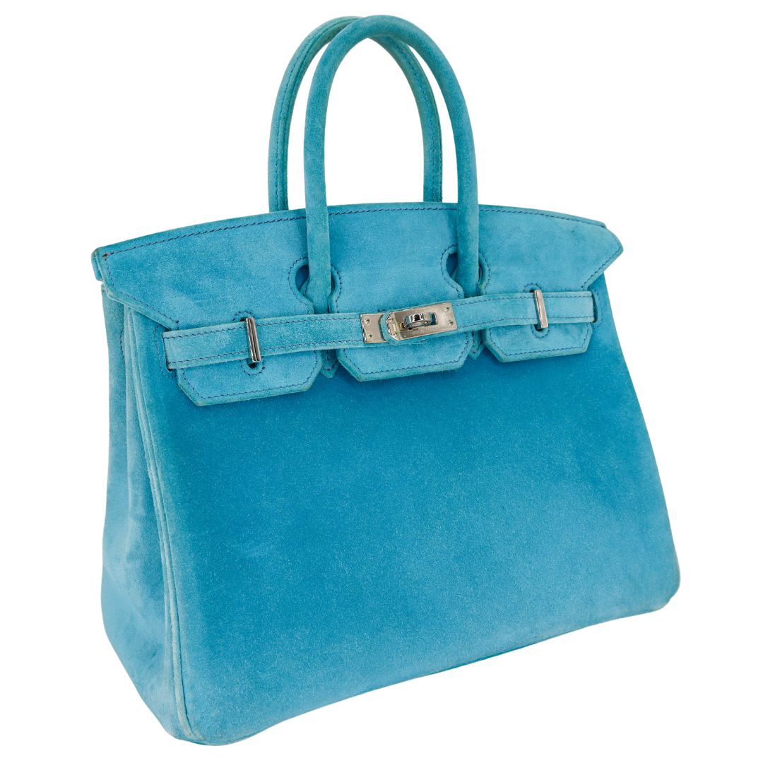 Hermès 25cm Birkin Doblis Bleu Suede Palladium Hardware