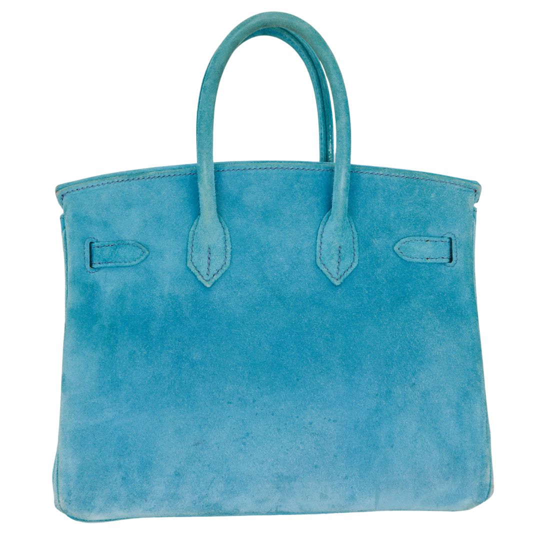 Hermès 25cm Birkin Doblis Bleu Suede Palladium Hardware