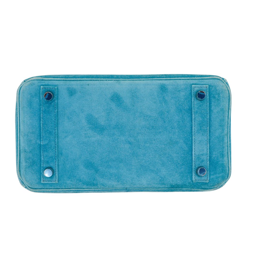 Hermès 25cm Birkin Doblis Bleu Suede Palladium Hardware