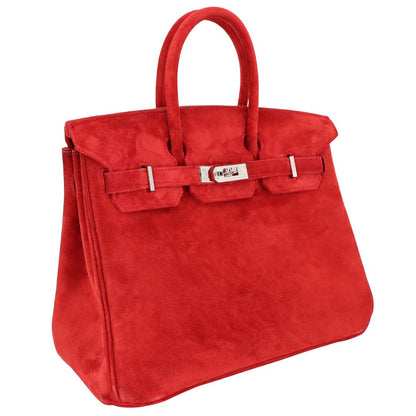 Hermès 25cm Birkin Doblis Rouge Vif Suede Palladium Hardware