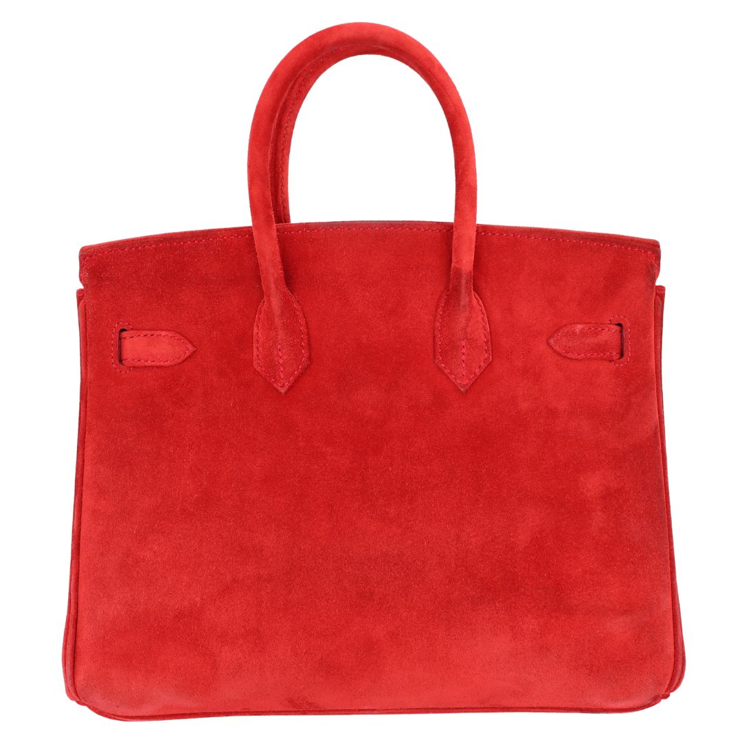 Hermès 25cm Birkin Doblis Rouge Vif Suede Palladium Hardware