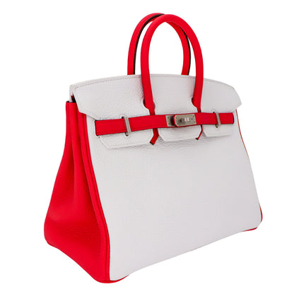 Hermès 25cm Birkin HSS White/Rose Extreme Clemence Leather Brushed Palladium Hardware