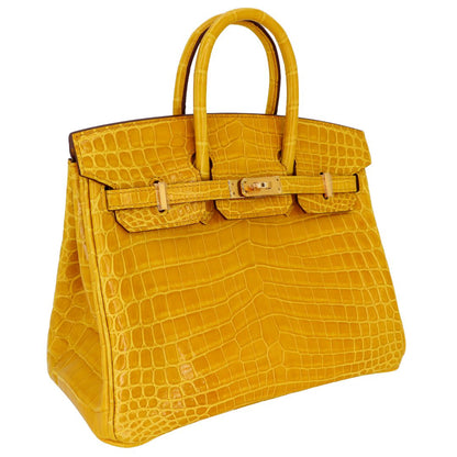 Hermès 25cm Birkin Jaune Ambre Shiny Niloticus Crocodile Gold Hardware