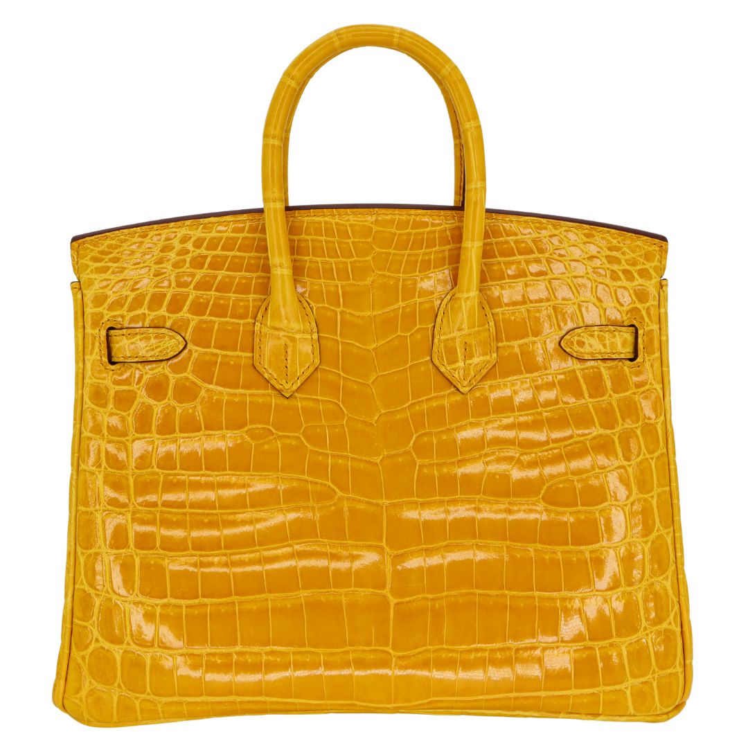 Hermès 25cm Birkin Jaune Ambre Shiny Niloticus Crocodile Gold Hardware
