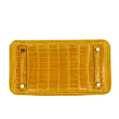 Hermès 25cm Birkin Jaune Ambre Shiny Niloticus Crocodile Gold Hardware