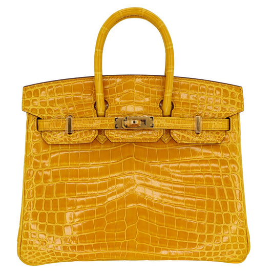 Hermès 25cm Birkin Jaune Ambre Shiny Niloticus Crocodile Gold Hardware