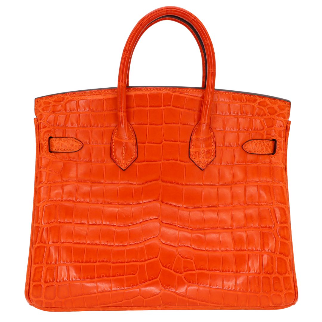 Hermès 25cm Birkin Orange Matte Niloticus Crocodile Gold Hardware