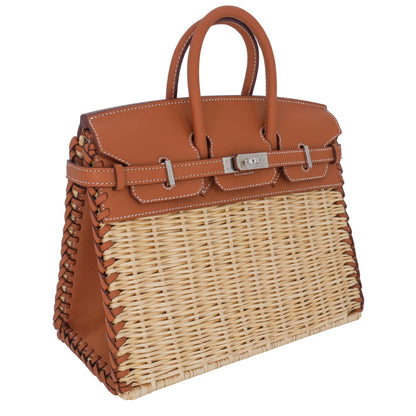 Hermès 25cm Birkin Picnic Gold Swift Leather/Osier Wicker Palladium Hardware