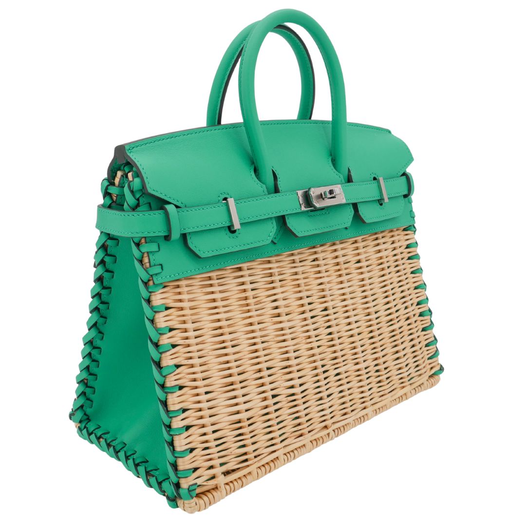 Hermès 25cm Birkin Picnic Menthe Swift Leather/Osier Wicker Palladium Hardware