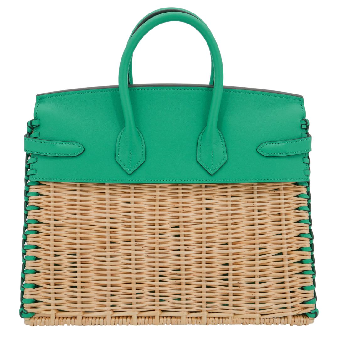 Hermès 25cm Birkin Picnic Menthe Swift Leather/Osier Wicker Palladium Hardware