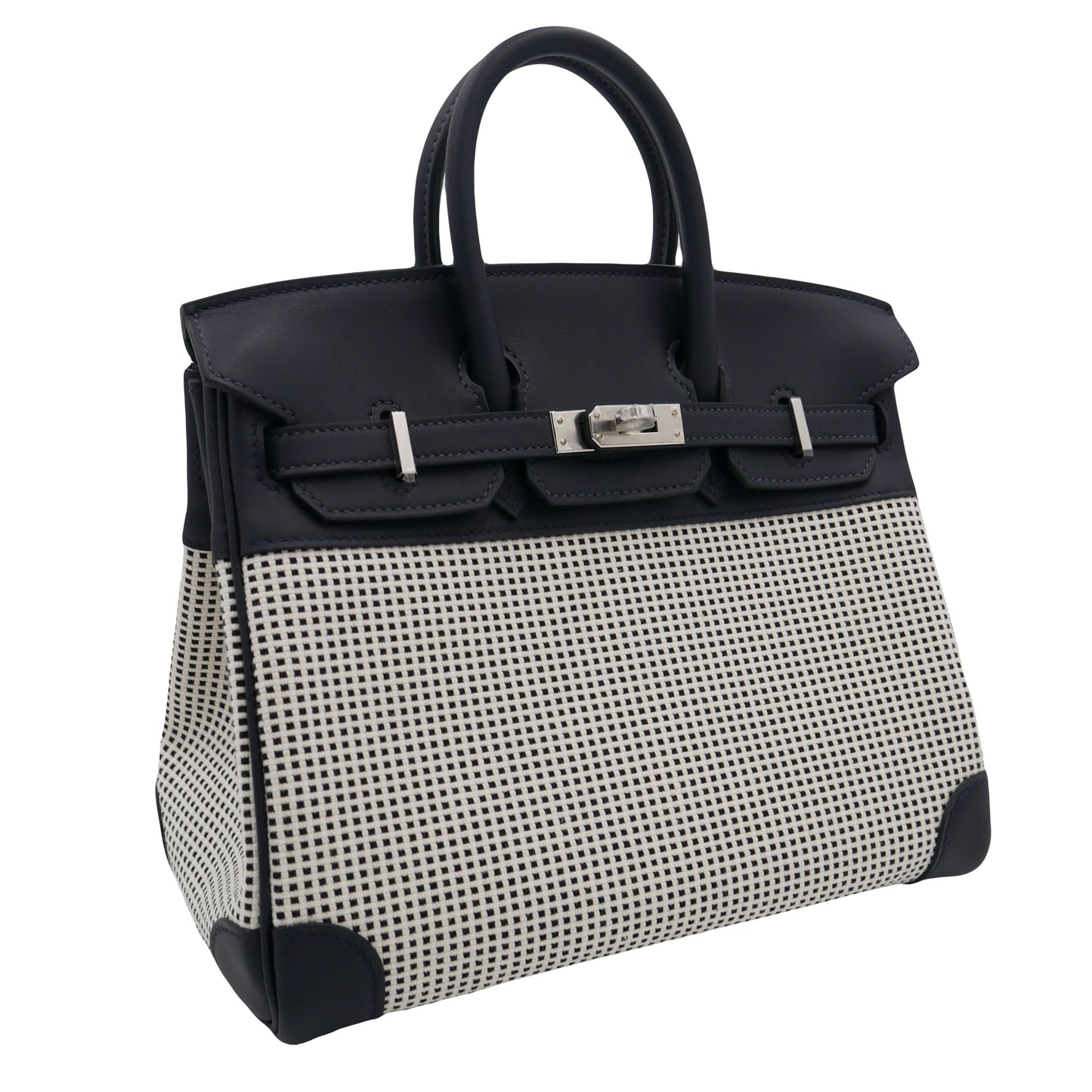 Hermès 25cm Birkin Quadrille Black & White Swift Leather Toile Palladium Hardware