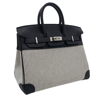 Hermès 25cm Birkin Quadrille Black & White Swift Leather Toile Palladium Hardware