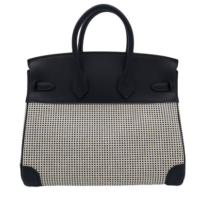 Hermès 25cm Birkin Quadrille Black & White Swift Leather Toile Palladium Hardware