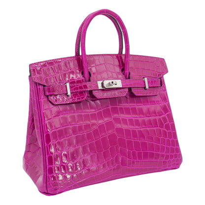 Hermès 25cm Birkin Rose Pourpre Shiny Niloticus Crocodile Palladium Hardware