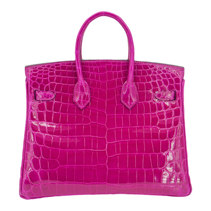 Hermès 25cm Birkin Rose Pourpre Shiny Niloticus Crocodile Palladium Hardware