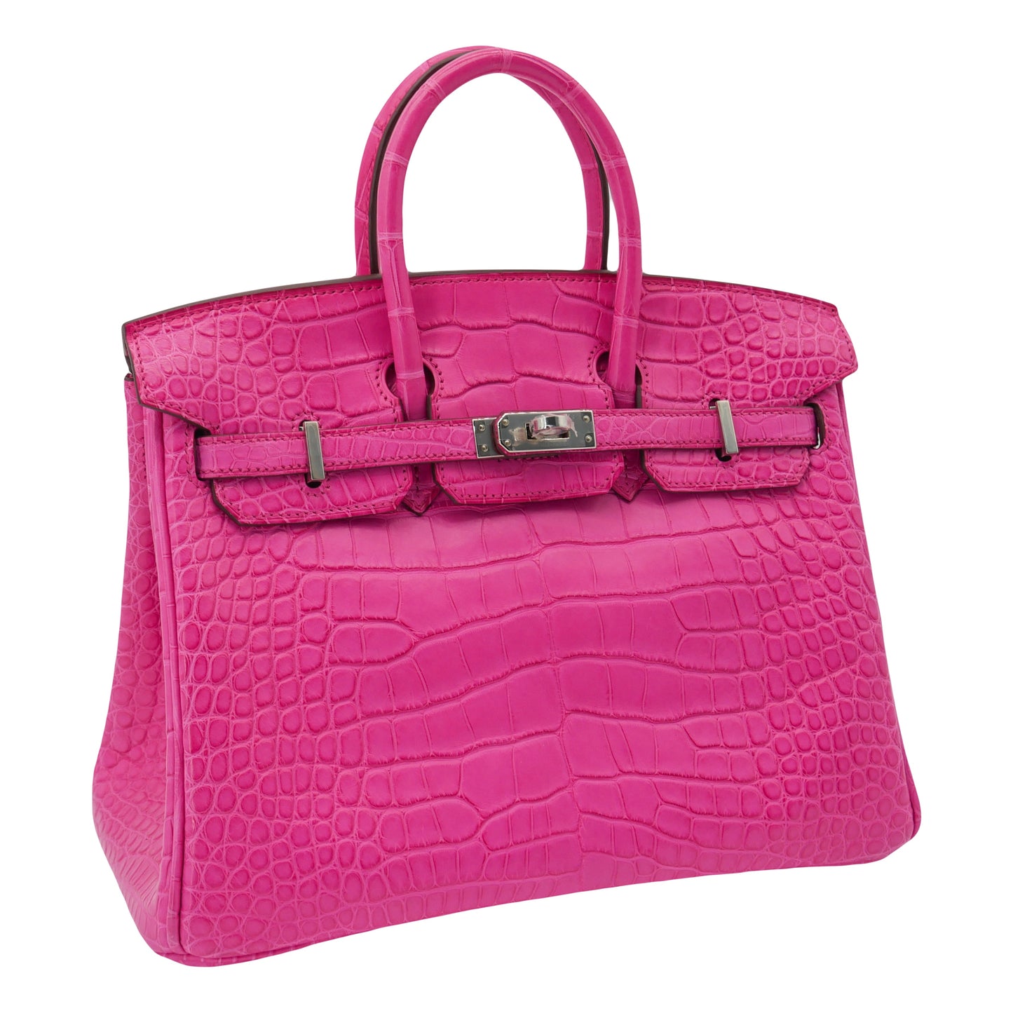 Hermès 25cm Birkin Rose Shocking Matte Alligator Palladium Hardware