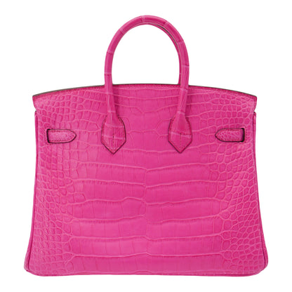 Hermès 25cm Birkin Rose Shocking Matte Alligator Palladium Hardware